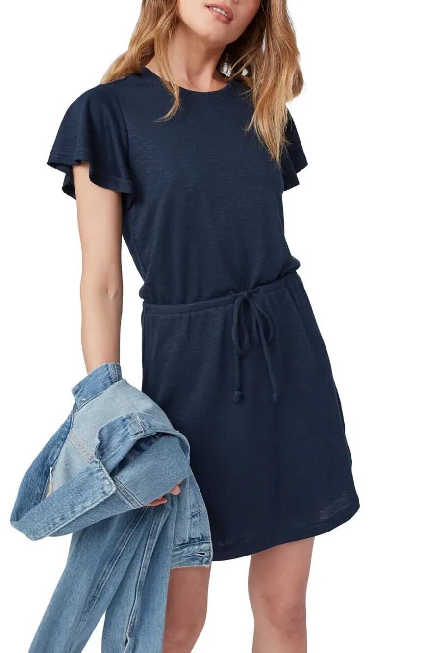 Paige Brielle Dress Flutter Sleeve Knit Coastal Beach Frayed Navy Blue Size XS